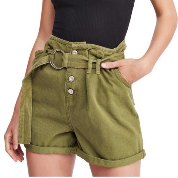 Free People Pants - Free People Green Paper Bag Shorts